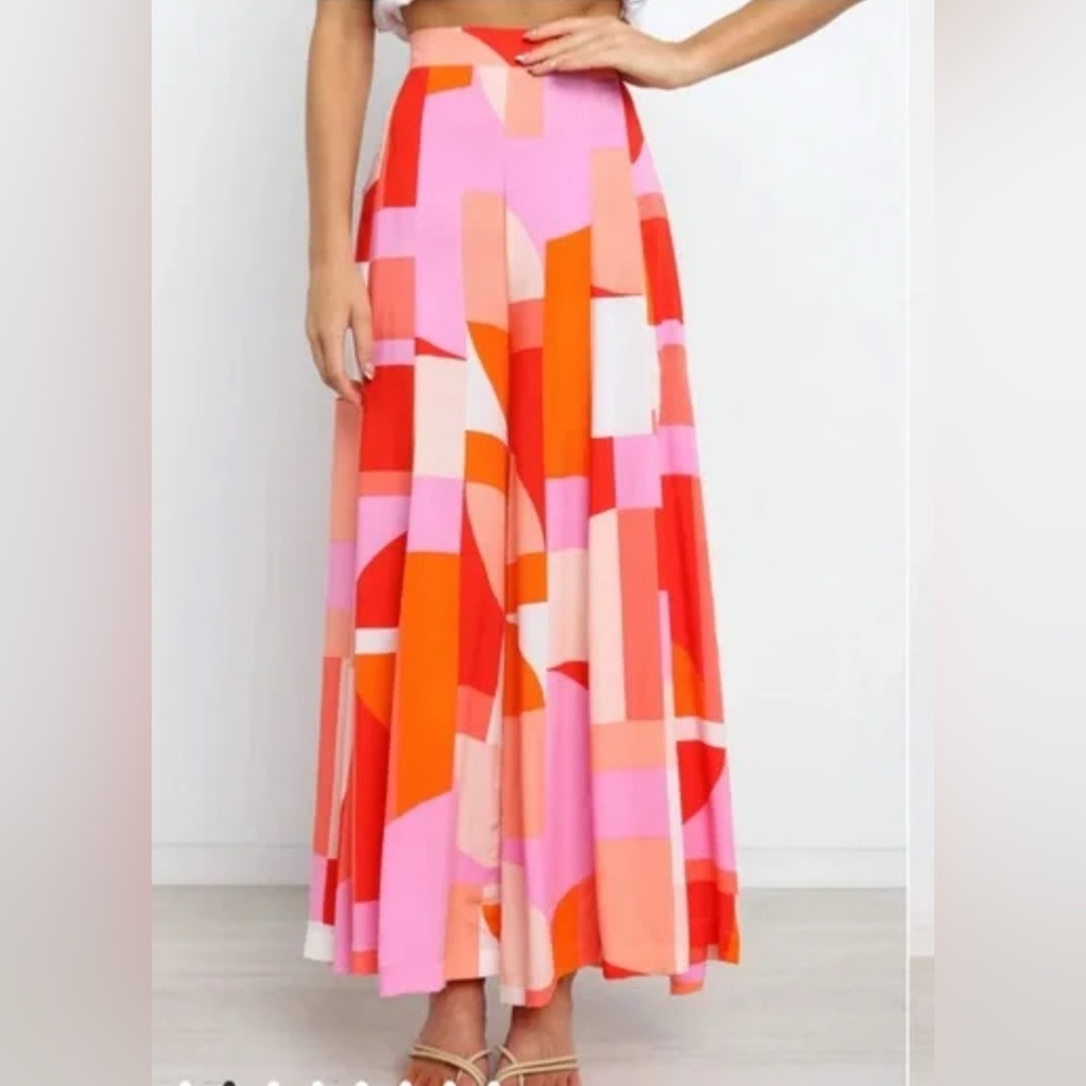 Pomoa Colorful Geometric Wide-Leg Pants